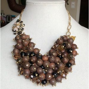 “Bubble” Necklace Wooden & Glass Beads with Floral Gem Embellishment